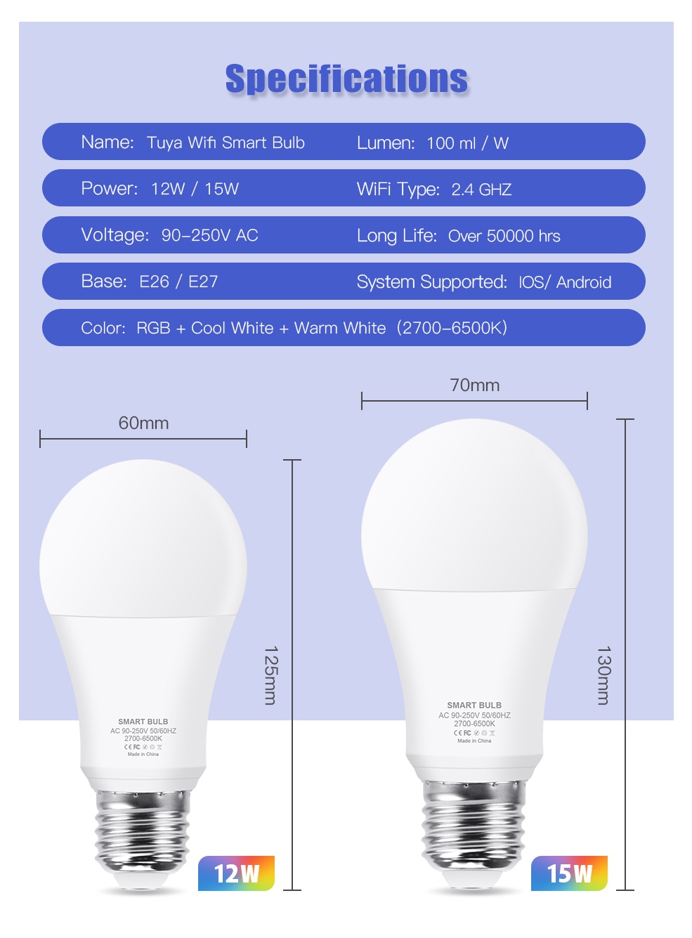 12W / 15W Wi-Fi Smart Light Bulb